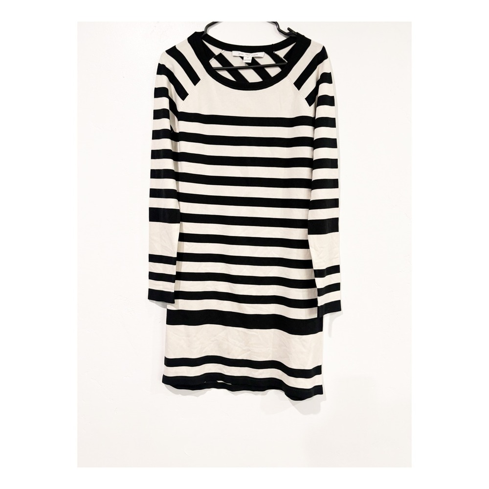 Diane von Furstenberg DVF Black White Striped Silk Blend Knit Sweater Dress M